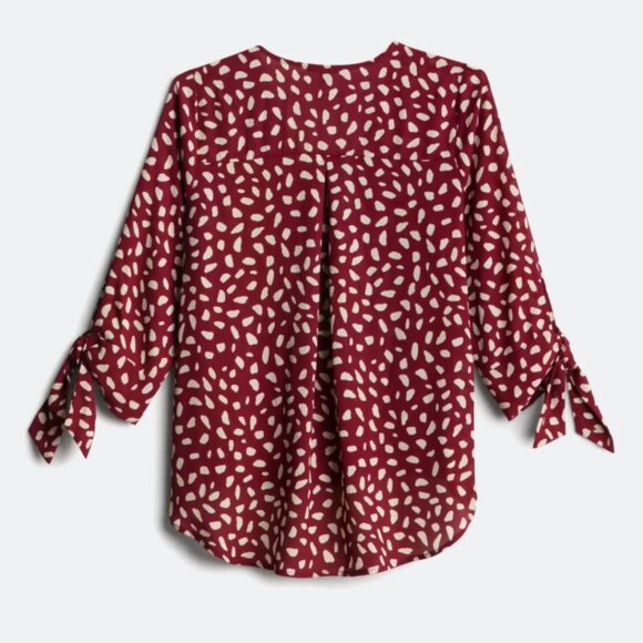 West Kei Allan Surplice Tie Sleeve High Low Blouse, Size M, Rust/Burgundy - Picture 6 of 13